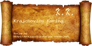 Krajcsovics Karina névjegykártya